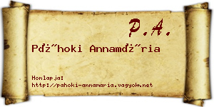 Páhoki Annamária névjegykártya